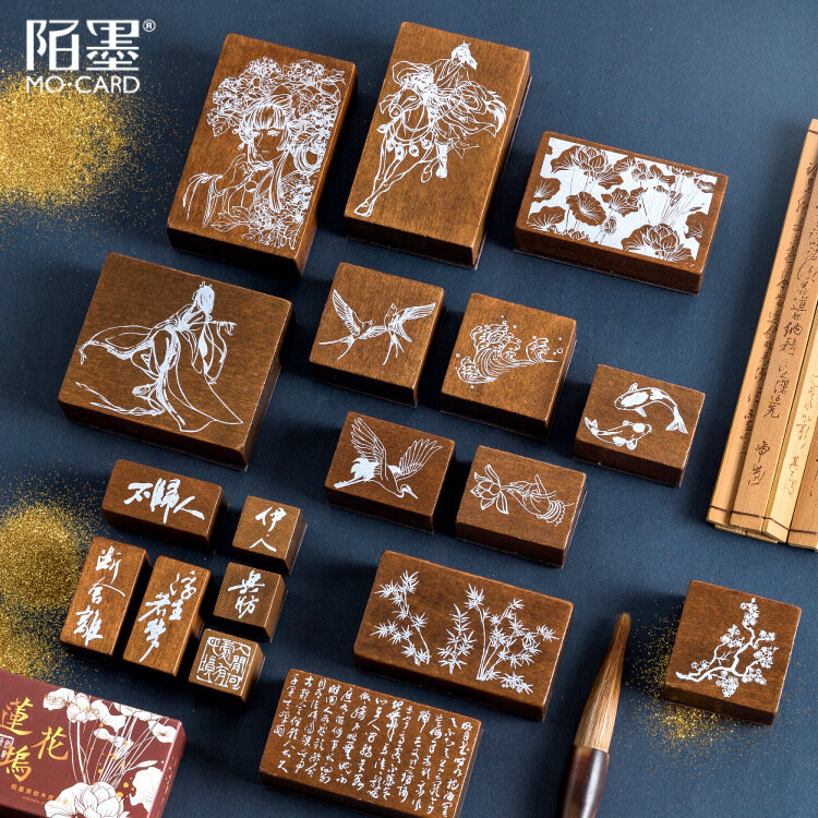 Style Decoration Stamp Wooden Rubber Stamps for Scrapbooking Stationery DIY Craft Standard Stamp Vintage Carp Crane Chinese
