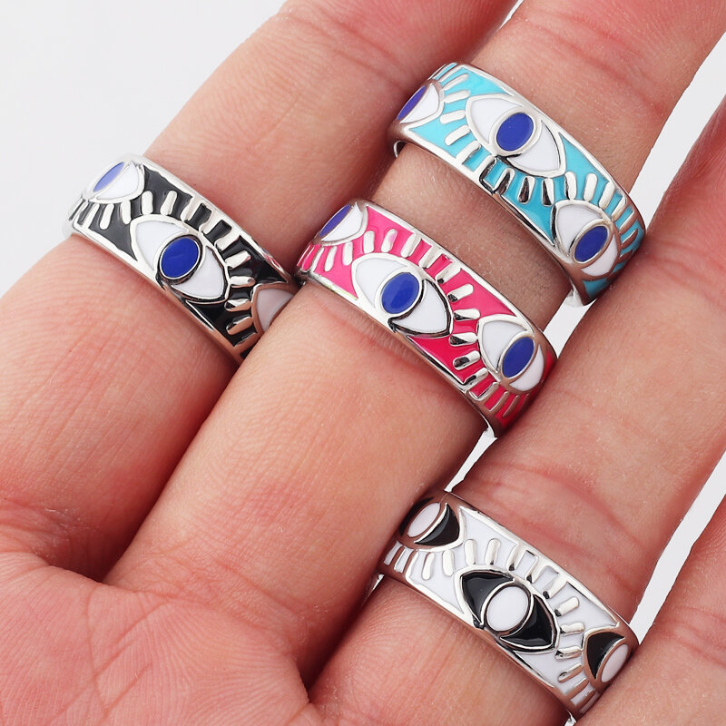 Kleurrijke Enamel Leuke Turkse Boze Oog Open Ring Voor Vrouwen Verstelbare Vergulde Eternity Band Vinger Ring Sieraden Drop Shipping