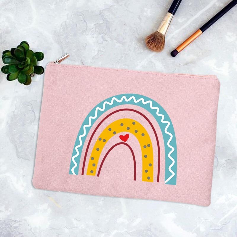 Bolsa de maquillaje con estampado de arcoíris para mujer, neceser de viaje, organizador de artículos de tocador, estuche de almacenamiento para lápiz labial femenino, monedero