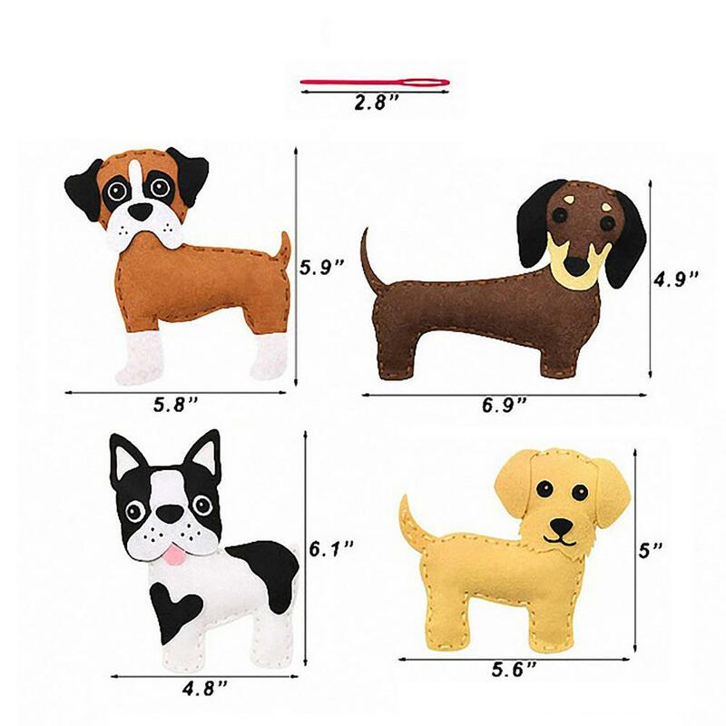 Mini Kit de costura de perro para niños, Kit de costura de fieltro para niños de 4-6 con instrucciones y suministros de costura, juego de manualidades de bricolaje divertido F, 12 piezas
