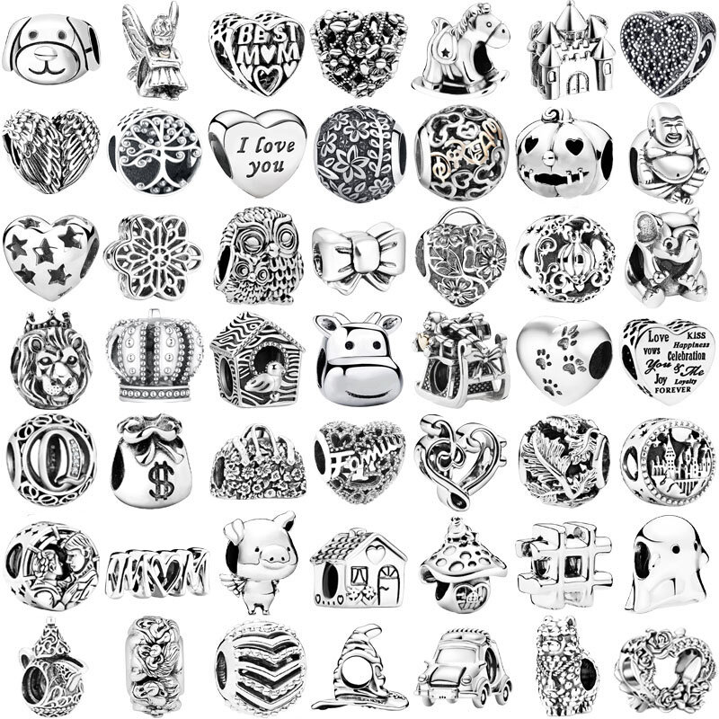 925 Sterling Silver Charms para Mulheres, Animais, Coração, Amor, Brilho, Contas, Pingente, Se Fits Pulseiras Pandora Originais, Jóias DIY