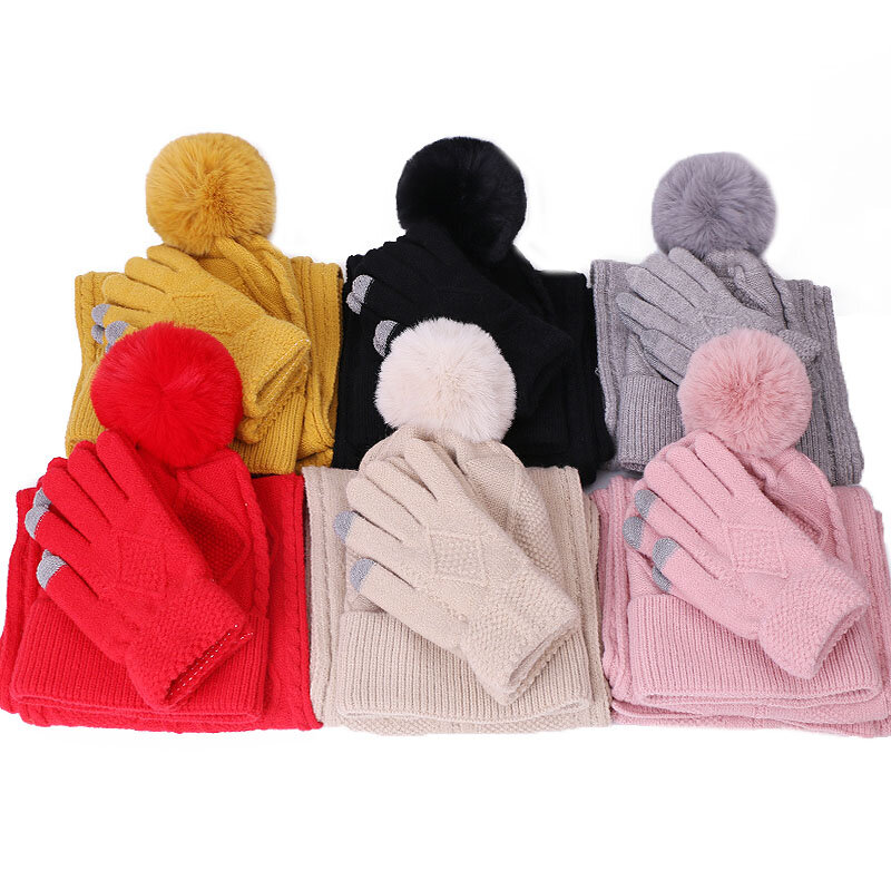 여성용 모자와 스카프 장갑 세트, 여성용 겨울 키트 양모 모자, 두꺼운 따뜻한 폼모자, 스카프 장갑 세트