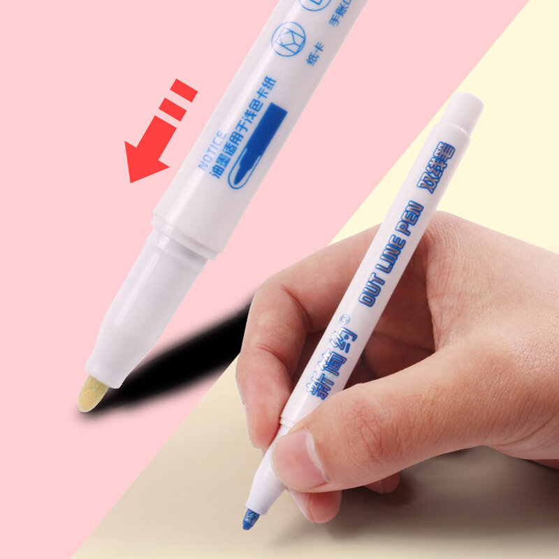 8/12 zestaw kolorów Double-line Highlighter Contour DIY długopisy studenci Draw zarys notatki ręcznie malowane artystyczne znaczniki dostaw