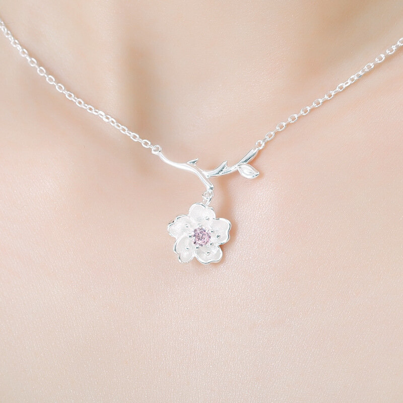 ANENJERY romantyczny kolor srebrny wiśniowy kwitnący kwiat zestawy biżuterii wisiorek śliczne zestawy ślubne