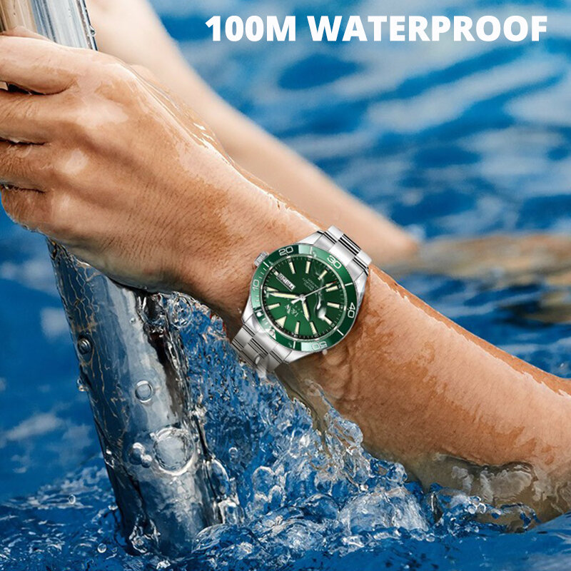 Orologi da uomo di lusso Top Brand I & W 100m orologio da immersione impermeabile movimento SEIKO zaffiro orologio da polso meccanico calendario luminoso