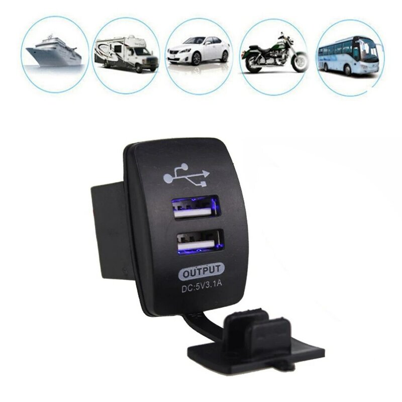 Dual Ports USB Car Charger, Universal Auto Mobile Phone Adapter, Acessórios elétricos da motocicleta, 12-24V, 5V, 3.1A