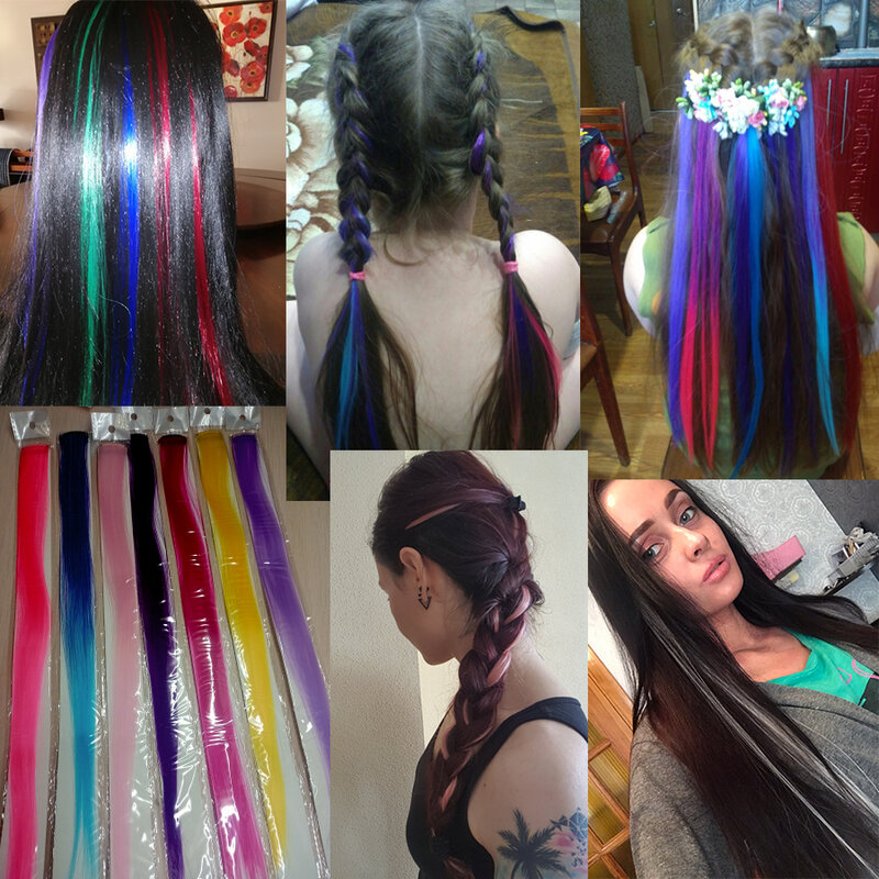 Extensions de cheveux synthétiques à clips, postiche ombré, 87 couleurs, 20 pouces, pour Festival, fête, exquise, pour tous les jours
