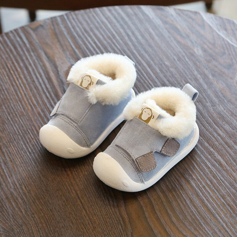 Детские ботинки для малышей; Зимние теплые плюшевые ботинки для маленьких девочек и мальчиков; Уличная Удобная Нескользящая детская обувь с мягкой подошвой