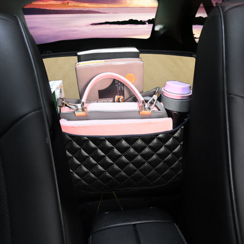 Sac de rangement de siège de voiture en cuir noir de haute qualité, sac de rangement de luxe de grande capacité, siège avant de voiture, accessoires d'intérieur de voiture pour filles