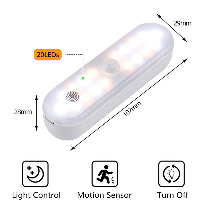 Cảm Biến Chuyển Động USB Sạc Không Dây LED Đèn Ngủ Cảm Ứng Mờ Tủ Quần Áo Đèn Tủ Quần Áo Thông Minh Đèn Cho Nhà Bếp