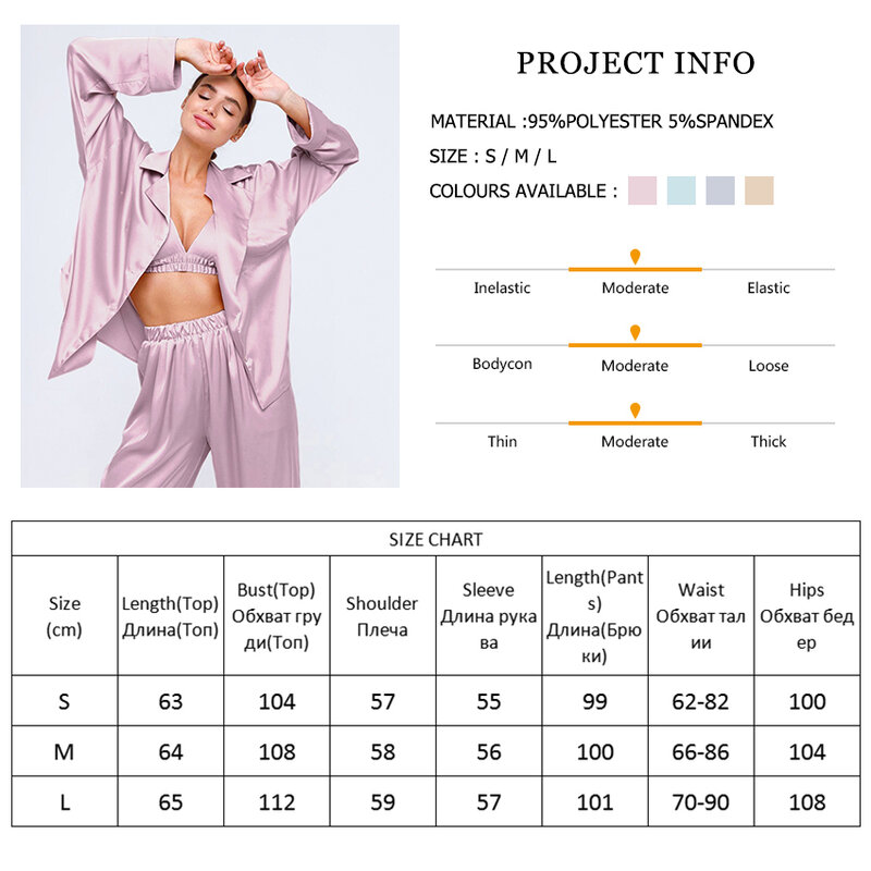 HiLoc-calças de cintura alta para mulheres, pijamas de gola virada para baixo, roupas casuais, camisola cetim manga comprida, conjuntos de verão, 2024
