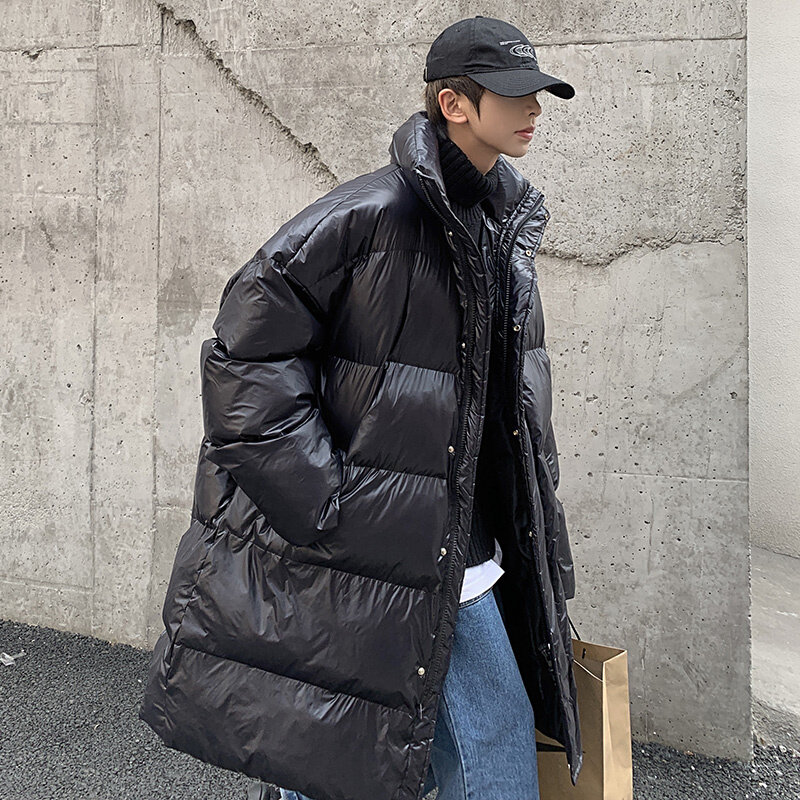 겨울 오버 사이즈 다운 재킷 남자 따뜻한 패션 캐주얼 롱 코트 남자 Streetwear 한국어 느슨한 두꺼운 재킷 망 파커 오버 코트
