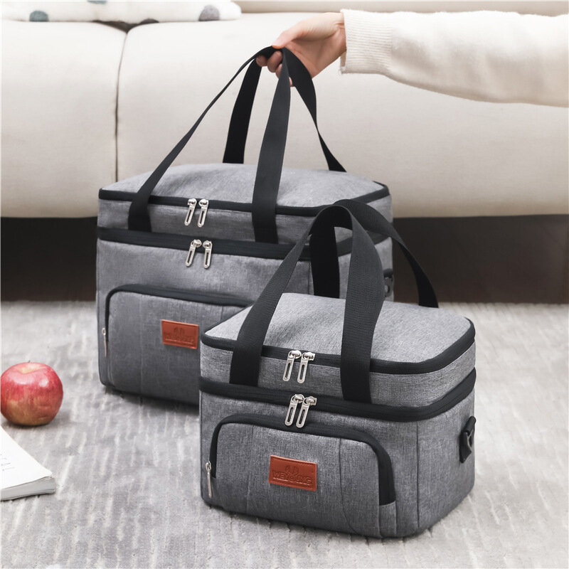 Double Layer Insulated Heat Lunch Bag Food Thermal Bento Bags Oxford Cloth Portable Storage Tote Shoulder Crossbody Handbags