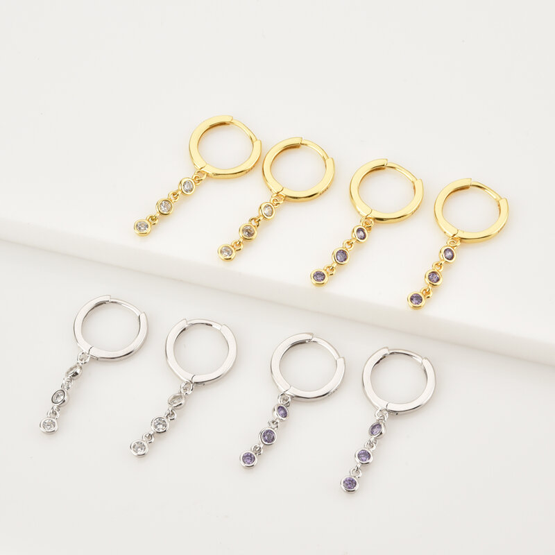 Kikichicc European 925 Sterling Silver Gold Zircon Charm Chain Drop Earring Women Fashion Crystal CZ Pendiente Jewelry Clip Rock