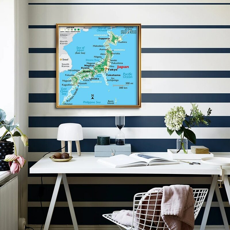 60*60cm The Japan Topography Map Small Decorative Wall Poster Canvas Painting Classroom Home Decoration Kids School Supplies