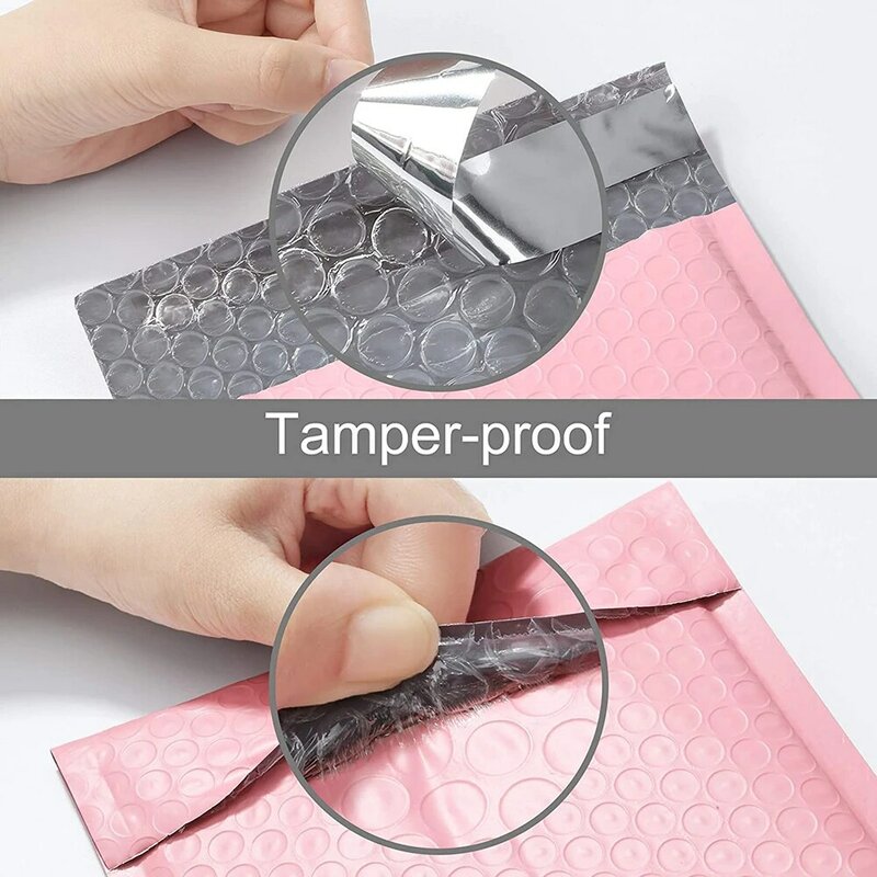 100 Pcs Holographic Mail Pink Mailer Poly Bubble Padded Mailing Envelopes for Packaging Self Seal Shipping Bag Bubble Padding