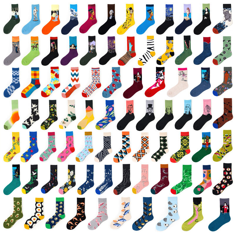 Youyijia marca qualidade dos homens meias felizes 44 cores listrado xadrez diamante cereja meias homens penteados de algodão calcetines largos hombre