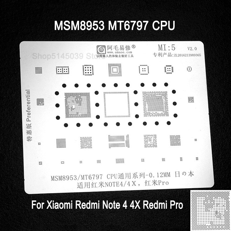 Plantilla BGA para Xiaomi Redmi Note 4, 4x, Redmi Pro, BGA, MSM8953, MT6797, CPU IC, Reballing, plantación, herramientas de reparación de red de estaño