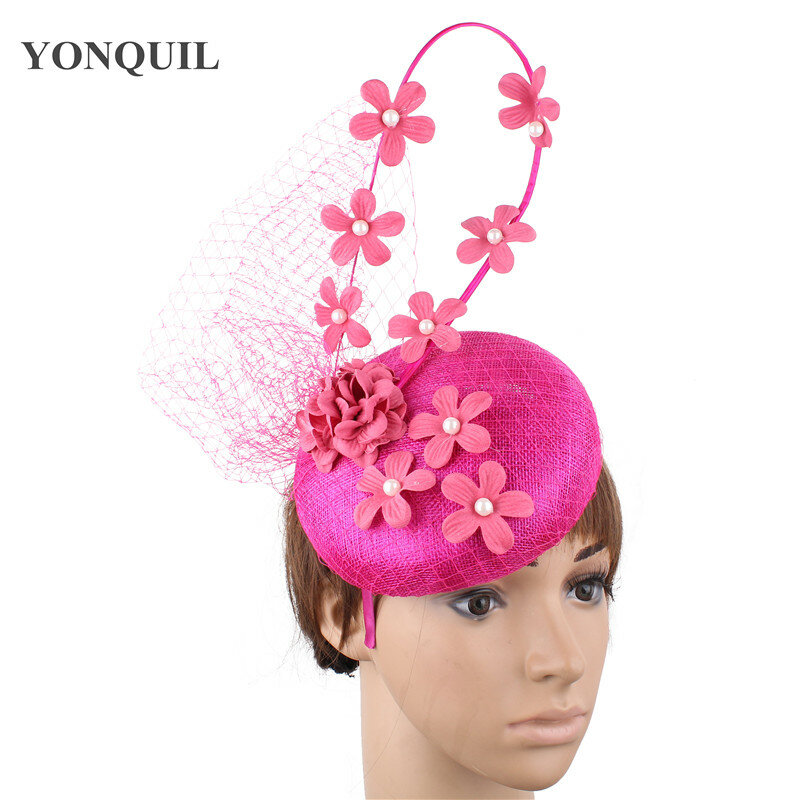 Alta qualità Nice Sinamay Fascinators Hat Hair Clip per le donne elegante Party Wedding Headwear fasce Mesh Net Chapeau Cap