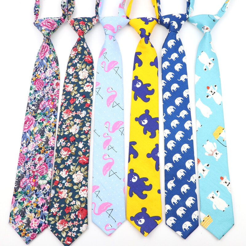 Модные школьные Узкие галстуки для мальчиков и девочек, повседневный однотонный галстук в клетку с мультяшными животными и цветами, простой тонкий студенческий галстук для ленивых