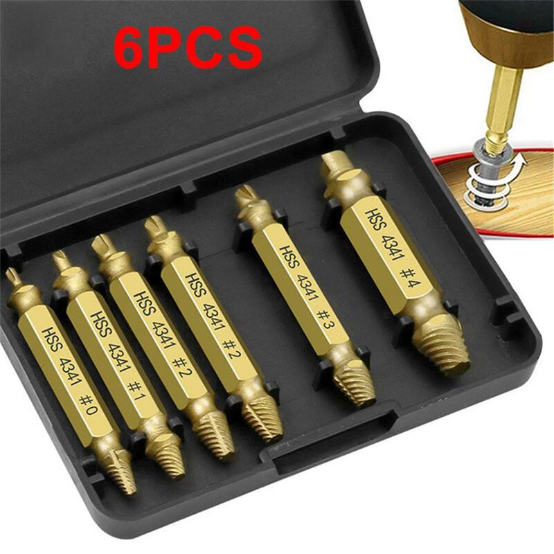 6pcs Damaged Screw Extractor Drill Bits Guide Set Broken Speed Out Easy out Bolt Screw High Strength Remover Tools