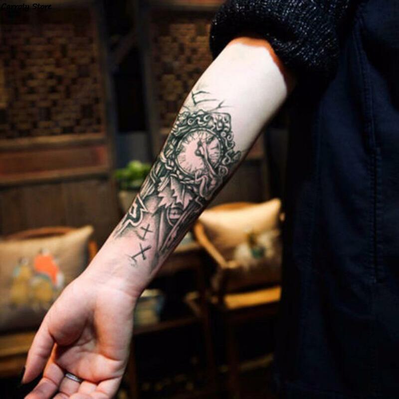 Etiqueta de tatuagem temporária para mulheres e meninas, design de rosas pretas, arte corporal do braço, grande, grande, falsa, moda, 1 pc