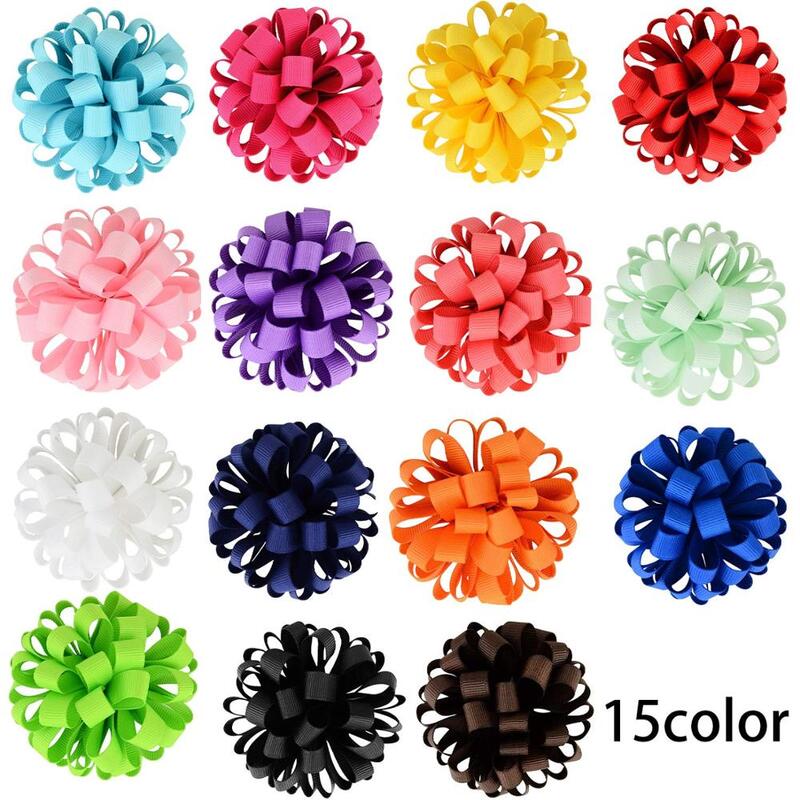 30 Pcs 3" Boutique Grosgrain Ribbon Loopy Puff Hair Bows Ponytail Holder Hair Ties Hair Bands for Baby Girls  Kids Children