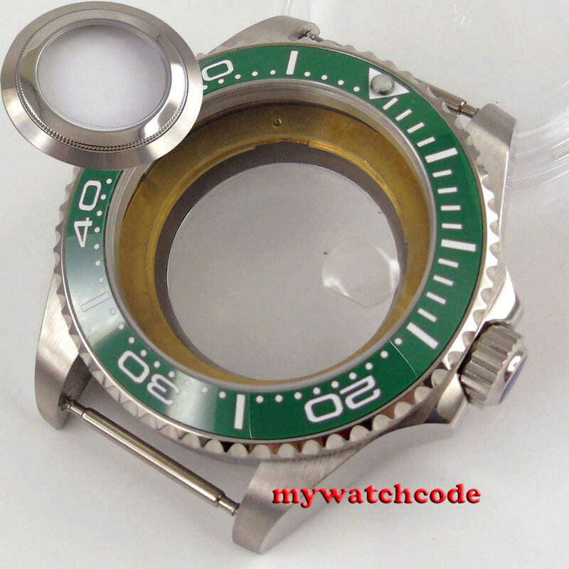 43mm 316l caso relógio de vidro safira verde cerâmica moldura caber nh35 nh36