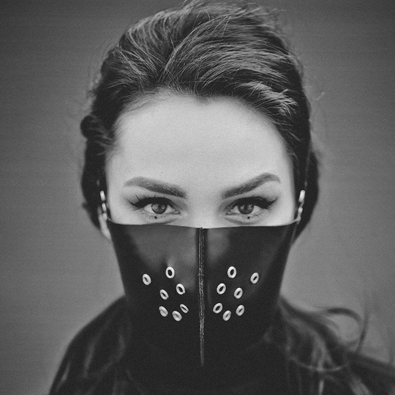 Leather Gothic Protective Face Mask Punk Rock Style Female Mouth Covering Warm Breathable Reusable Harness Masks For Women Men