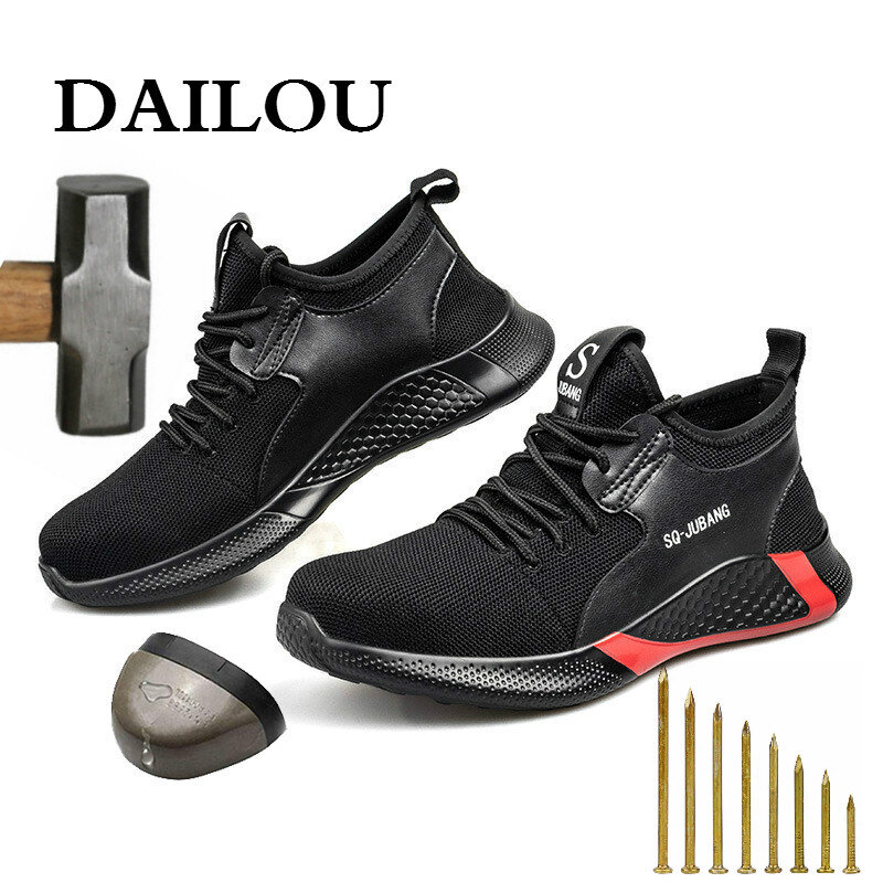 DAILOU Outdoor Men and Women Safety Boots Men Breathable Shoes Ultra-light Soft Bottom All Season Anti-static Work Boots Casual