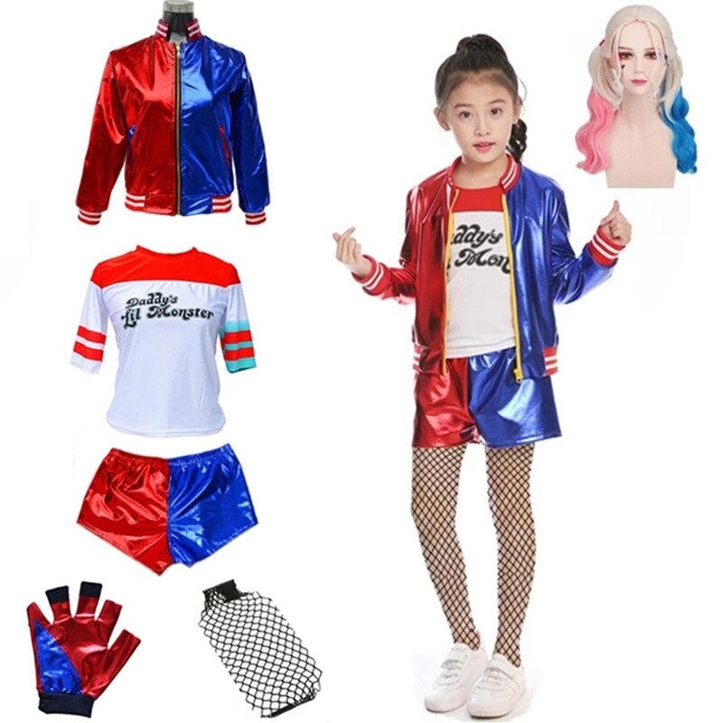 2021 New Harley Quinn Costume Cosplay di Halloween Per Bambini Ragazze  Donne di Età JOKER Suicide Squad Giacca di Carnevale di natale Costume /  Costumi e accessori