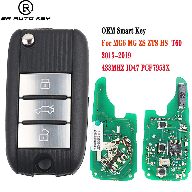 Porte-clés télécommande à 3 boutons, authentique, pour MG5 MG Morris Garages ZS MG6 MG5 HS EV 2017 2018 2019 2020 2021 433mhz ID47 PCF7961X