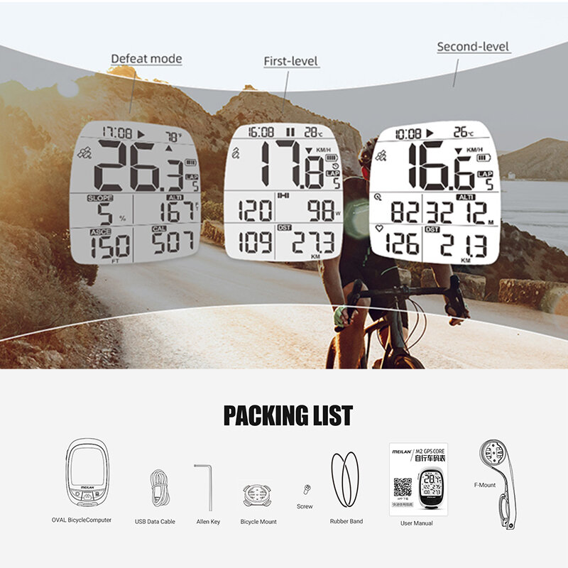 MEILAN – compteur de vélo ovale M2, Navigation GPS ANT +, connexion avec l'ordinateur de cyclisme, Cadence, fréquence cardiaque, pour femme et homme, forme ronde Similaire à XOSS G plus