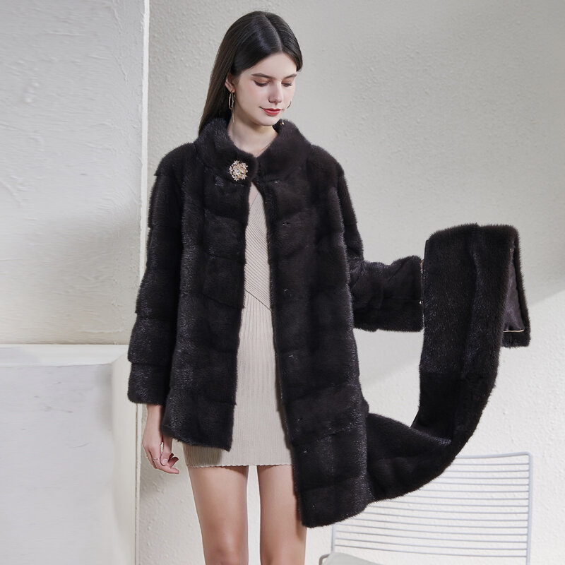 ฤดูหนาวผู้หญิงจริงธรรมชาติMink Fur Coat Long Coatเสื้อขนสัตว์ที่ถอดออกได้ปรับความยาวการปรับแต่ง
