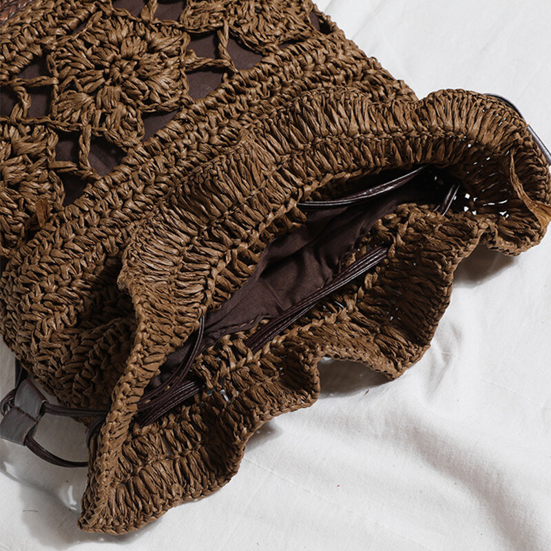 Богемные сумки, Летний Пляжный женский рюкзак из рафии, Женский соломенный рюкзак с вырезами, Плетеный крючком, для отпуска, 2021