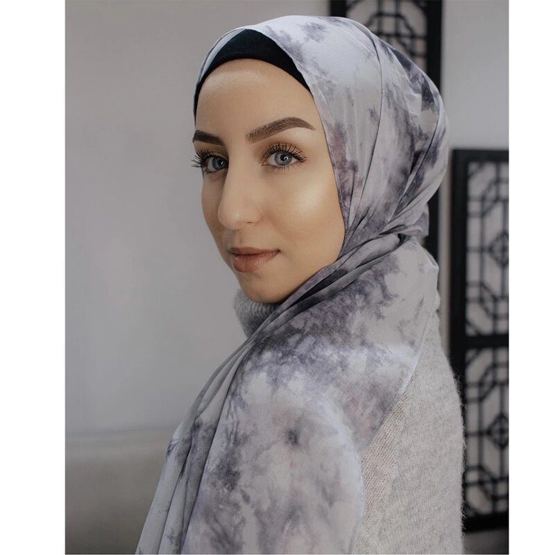 Écharpe Hijab en Mousseline de Soie Imprimée pour Femme, Voile Musulman, Châle Islamique, Bandeau de Sauna, Turban, 2021