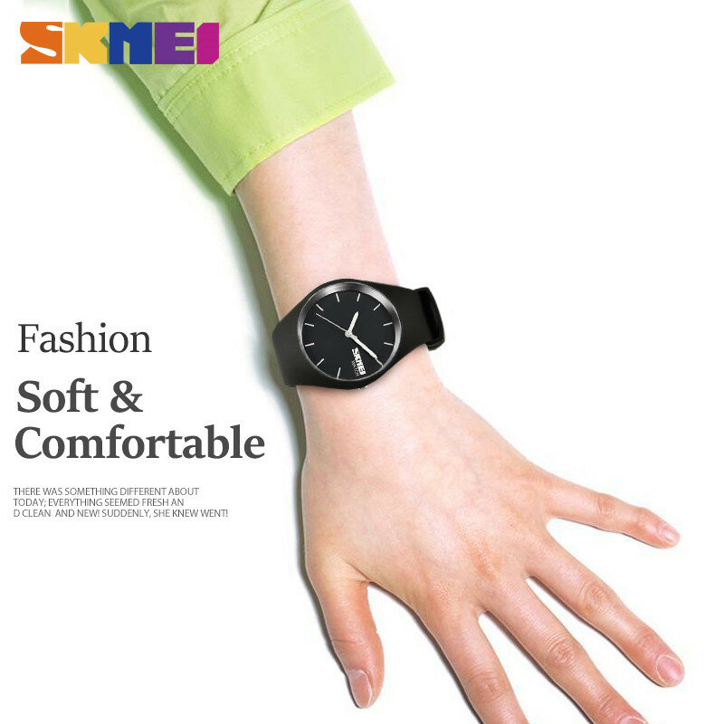 SKMEI Women Watches Man Silicone Strap 3Bar Waterproof Clock Quartz Wristwatches For Lady Fashion Casual Watch Female Gift 9068