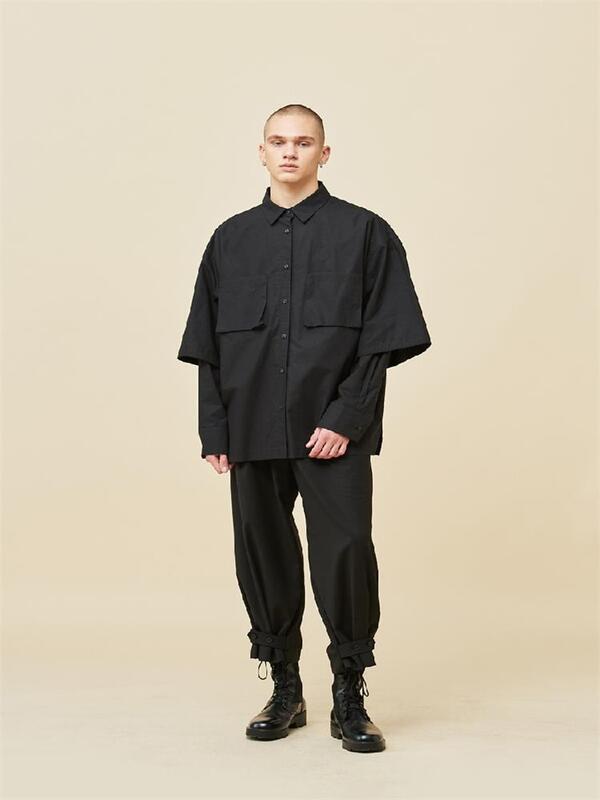 Men's new menswear niche designer hair stylist runway fashion trend men's casual pants nine cropped pants loose dark
