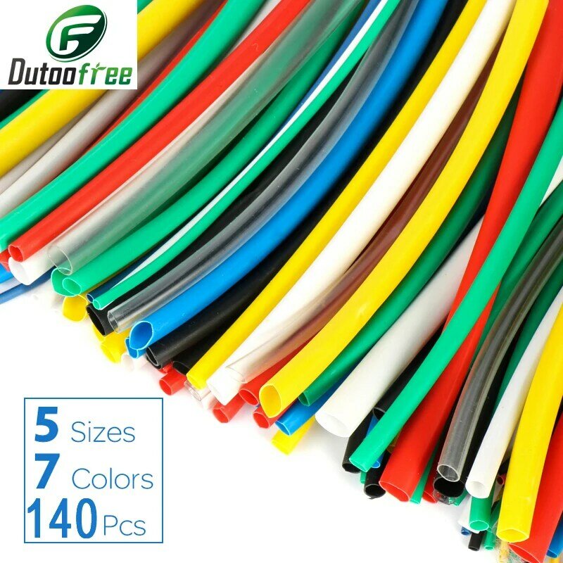 140pcs Car Electrical Cable Tube kits Heat Shrink Tube Tubing Wrap Sleeve Assorted 7color Mixed Color Tubing Sleeving Wrap Wire