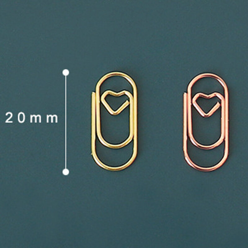 50pcs /bag Mini Heart Gold Rose Gold Color Clip Bookmark Binder Clip Office Accessories Paper Clips Patchwork Clip