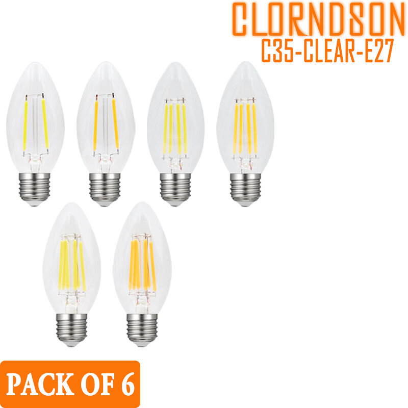 Bombillas de filamento incandescentes para decoración, paquete de 6 LED C35 regulables 2W 4W 6W 8W Edison E26/E27, lámpara de vela Retro Vintage 110V 220V