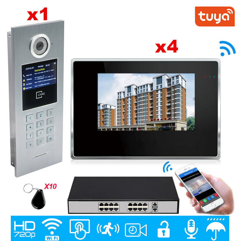 チュウヤスマートappサポート960 1080p wifiビデオドア電話ipビデオインターホンセキュリティホームアクセス制御システムのキーパッド/icカード/poe