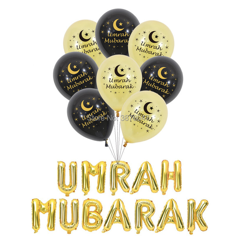 Umrah mubarak globos eid mubarak Islam musulmán festival de Año Nuevo decoraciones de fiesta carta papel de aluminio pancarta