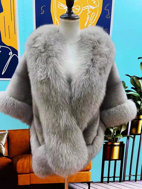 Aulande2021ใหม่ธรรมชาติ Mink Fur Cape จริง Fox Fur Collar Cape แฟชั่นผู้หญิงฤดูหนาว Coat จัดส่งฟรี