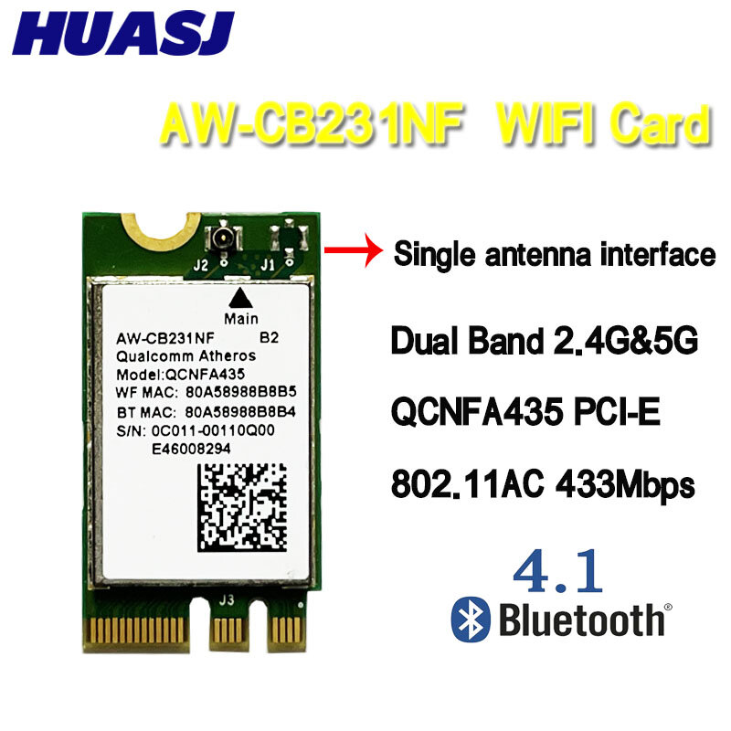 Cartão adaptador sem fio WLAN, Bluetooth 4.1, 2.4G, 5G WiFi, QCA9377, QCNFA435, AW-CB231NF, 802.11AC, 433M