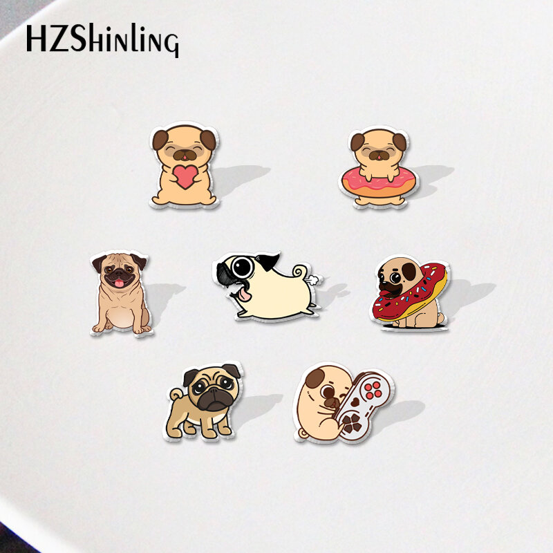 Pug Honden Huisdier Cartoon Anime Acryl Revers Pin Badge Hars Epoxy Sieraden