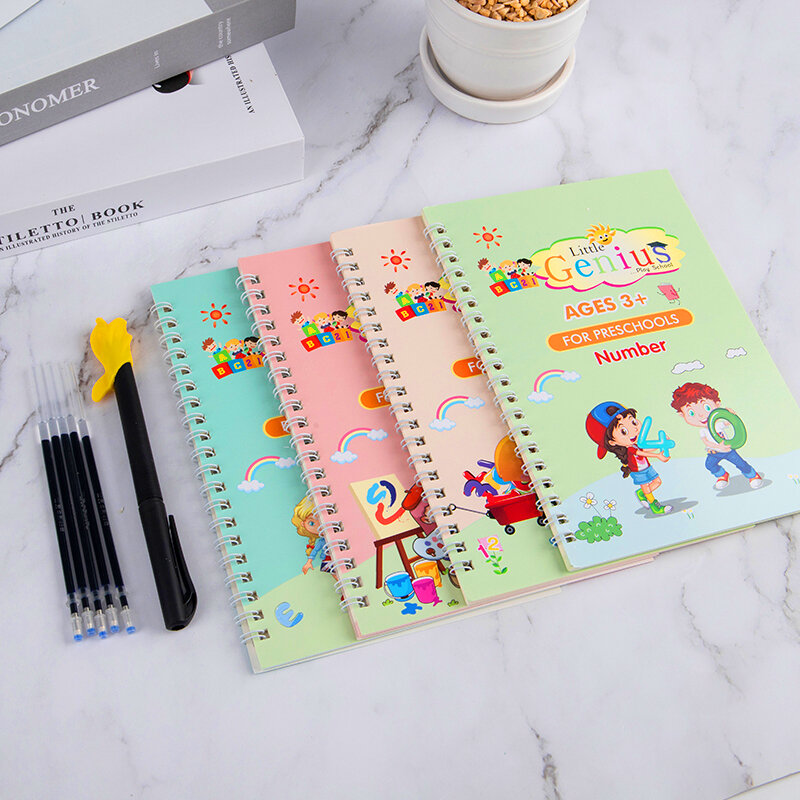 Sank Magic Books for Children Reusable 3D Groove Magic Notebook Writing for Lettering Calligraphy Set Montessori Ring Notebook