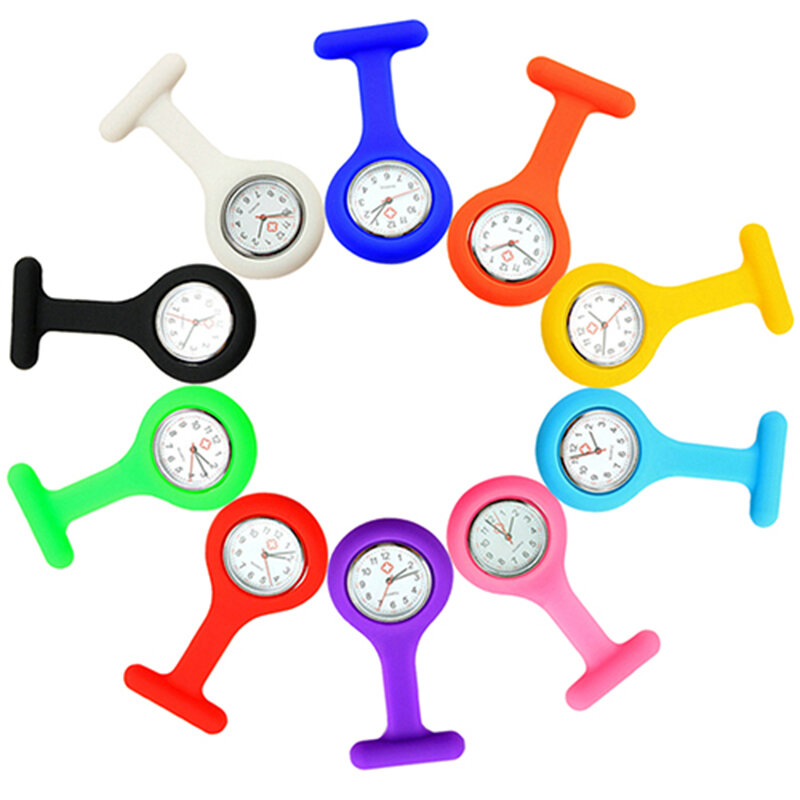 Новые однотонные Милые силиконовые аналоговые цифровые часы с клипсой высокого качества Брошь для медсестер карманные часы с кварцевым механизмом