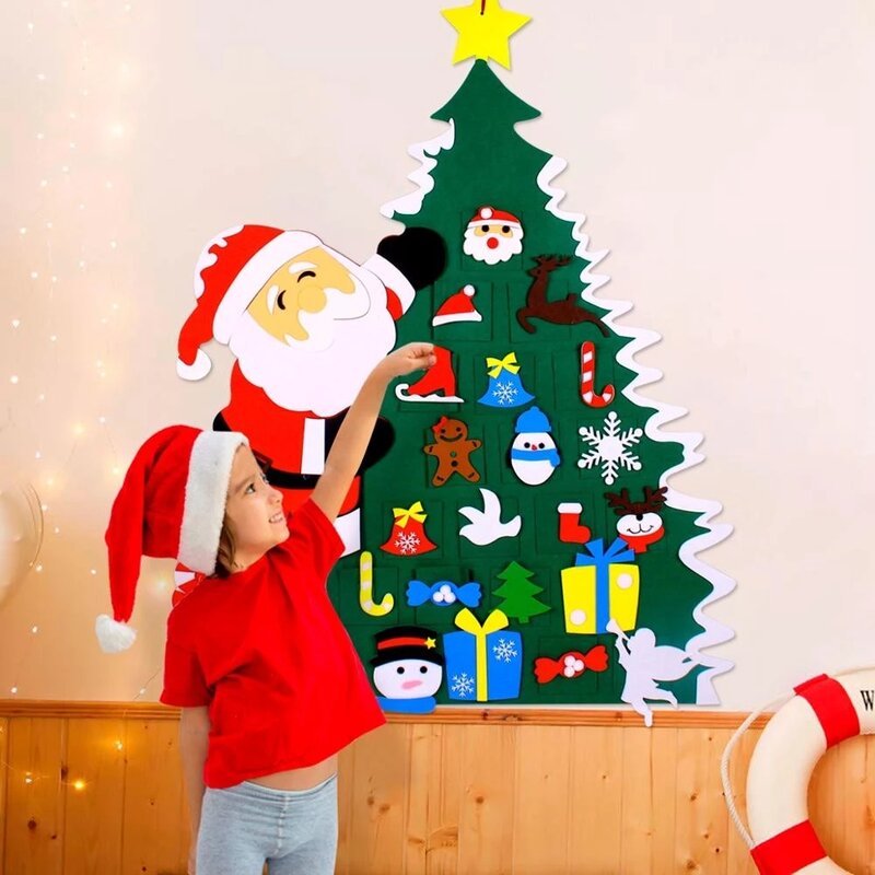 Fai da te feltro albero di natale buon natale Decor per la casa 2022 ornamenti per l'albero di natale babbo natale bambini albero di natale regali di capodanno