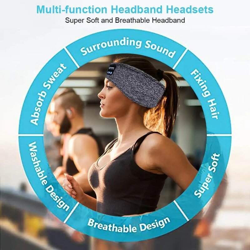 Headphone Bluetooth olahraga kebugaran, ikat kepala tipis lembut elastis nyaman musik nirkabel Masker Mata untuk sisi tidur